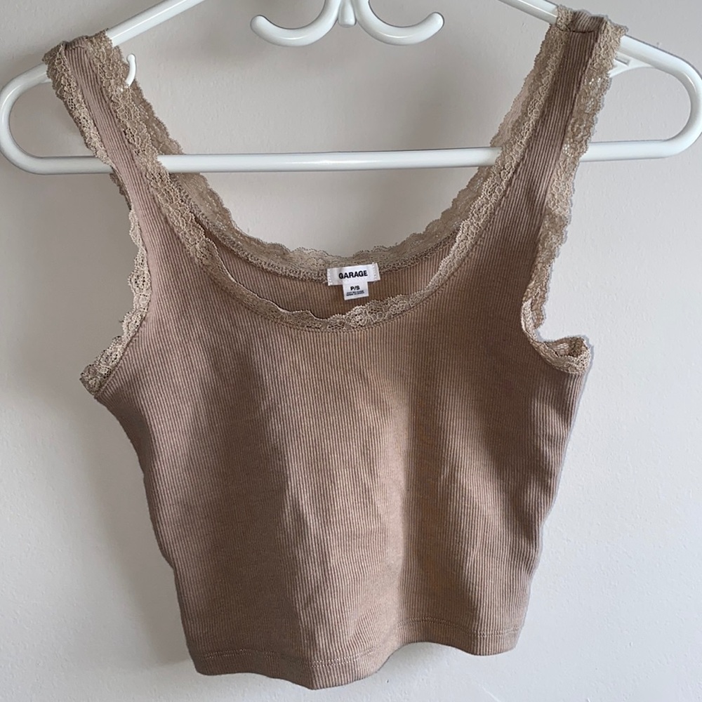 Beige Garage Lace Trim Tank top. Size Small